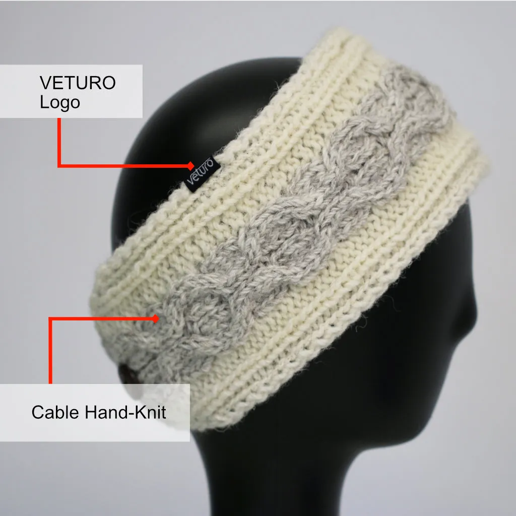 Infrared Knit Lined Wool Two-Tone Headband with Buttons