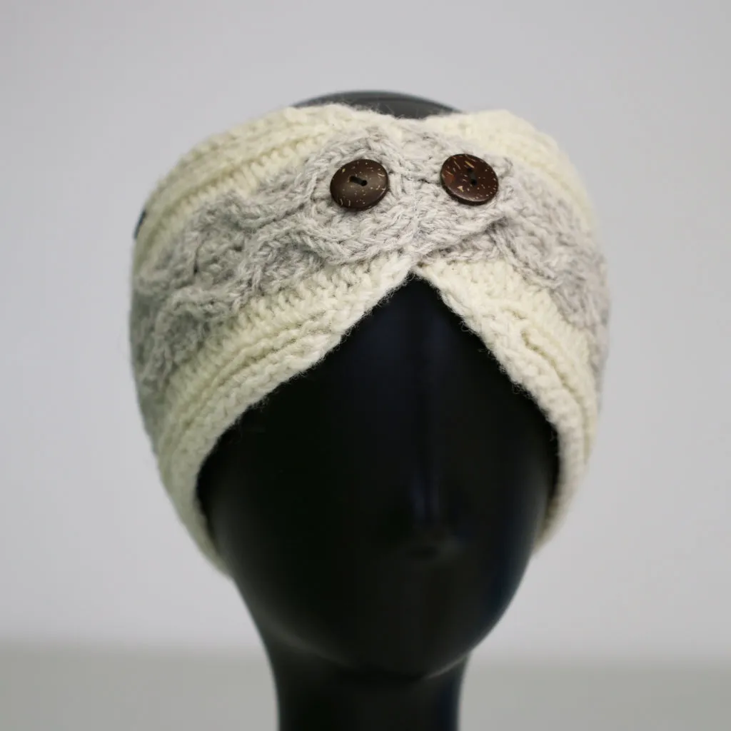 Infrared Knit Lined Wool Two-Tone Headband with Buttons