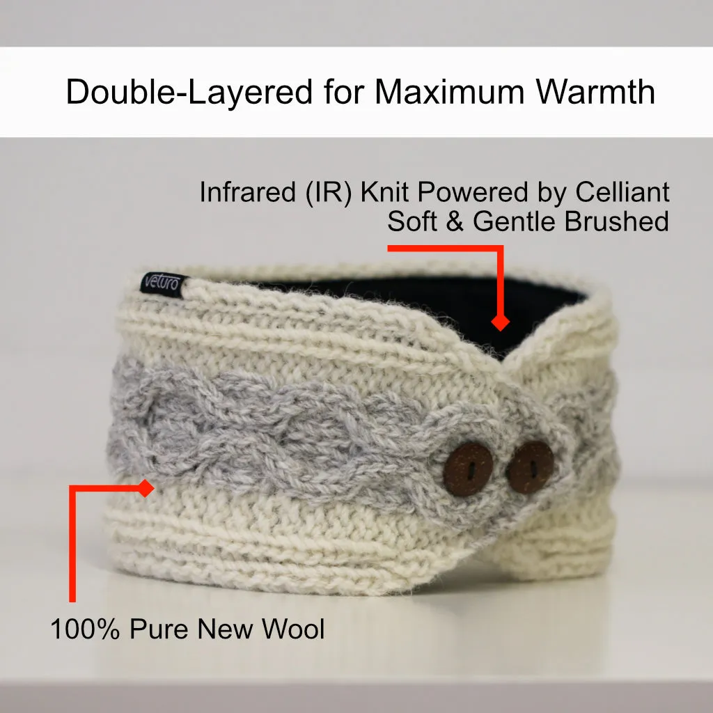 Infrared Knit Lined Wool Two-Tone Headband with Buttons