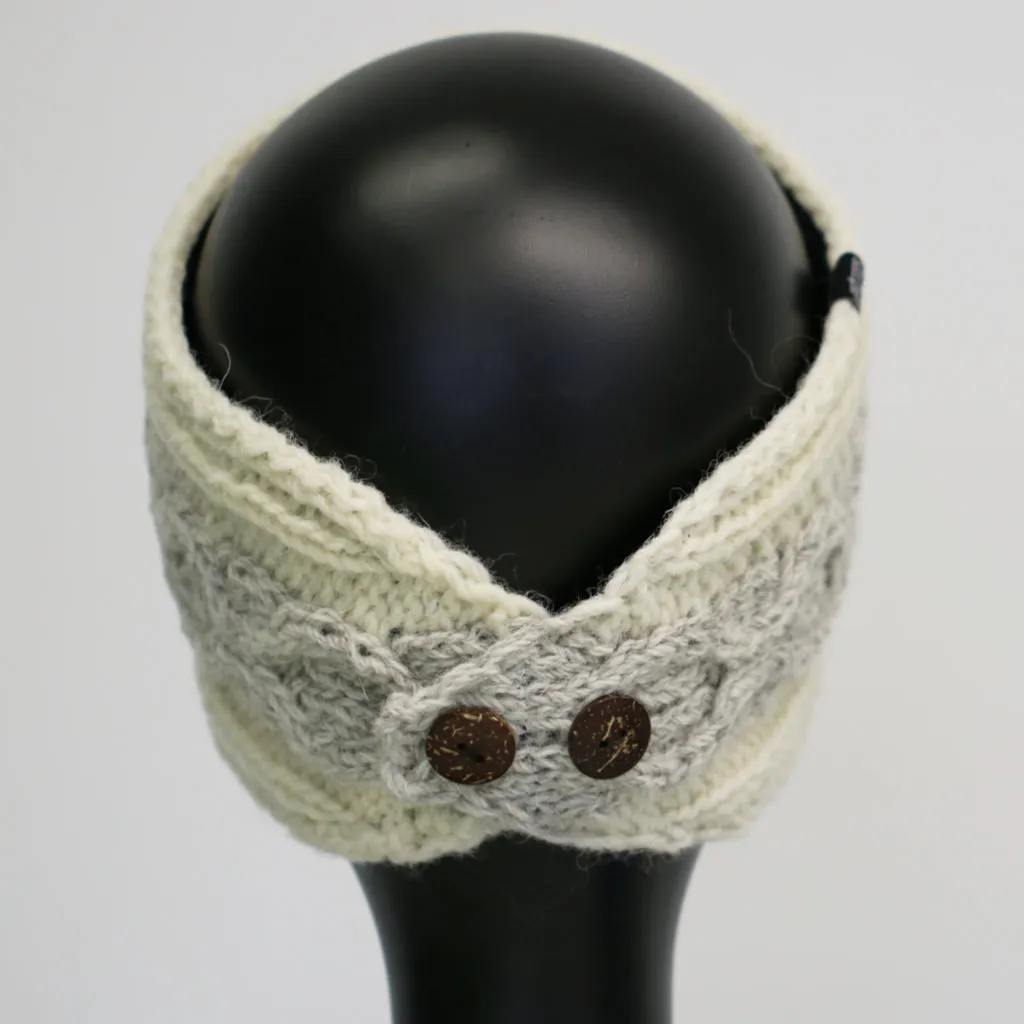 Infrared Knit Lined Wool Two-Tone Headband with Buttons