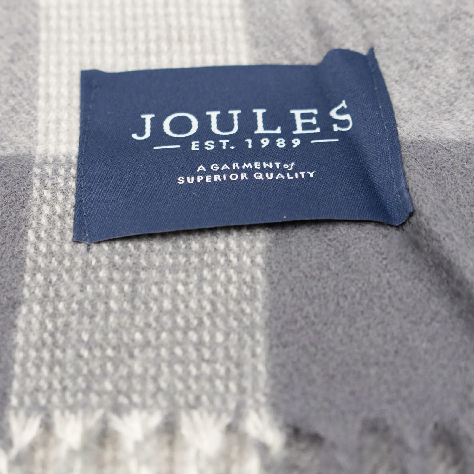 Joules Tytherton Grey Check Brushed Wool Mix Scarf for Men