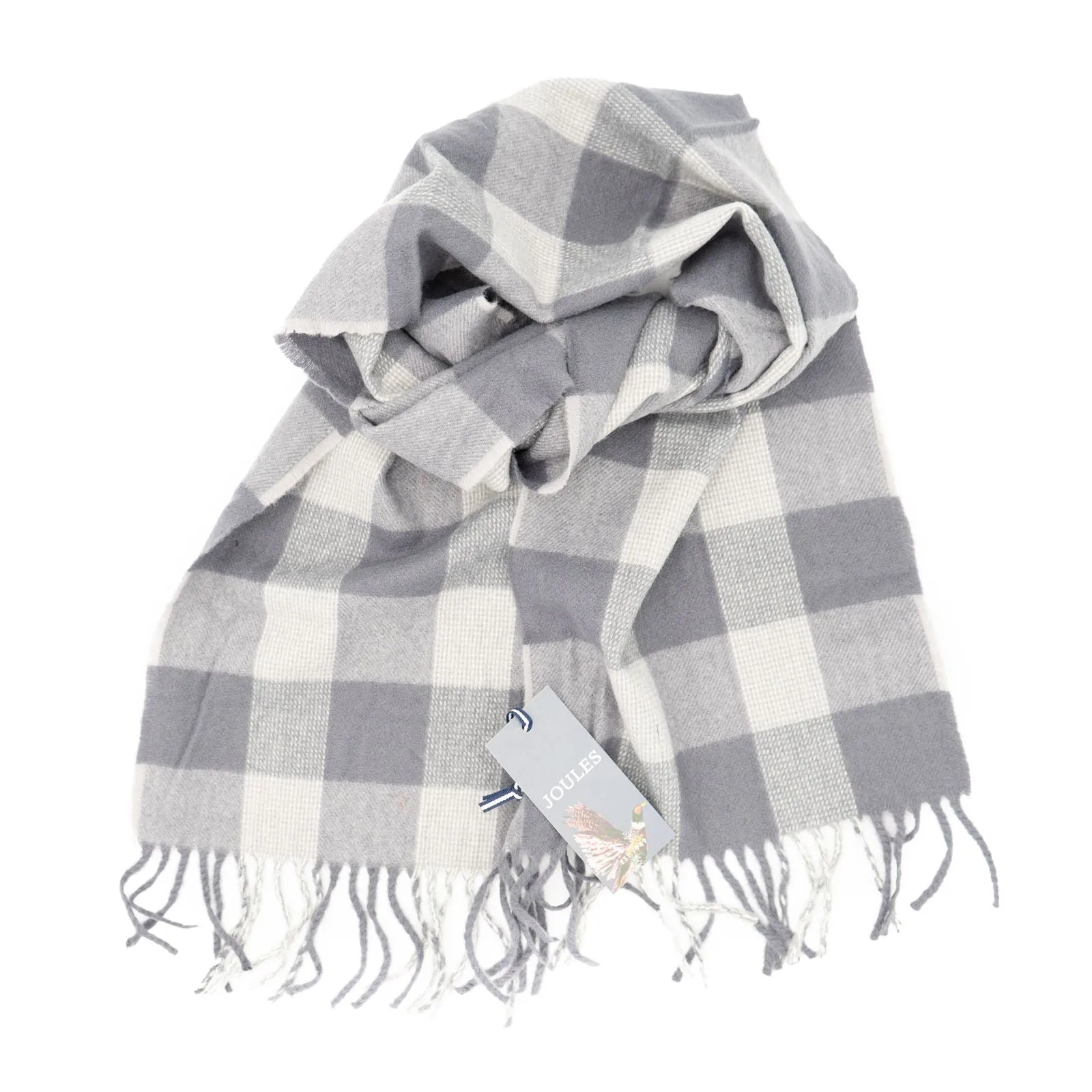 Joules Tytherton Grey Check Brushed Wool Mix Scarf for Men