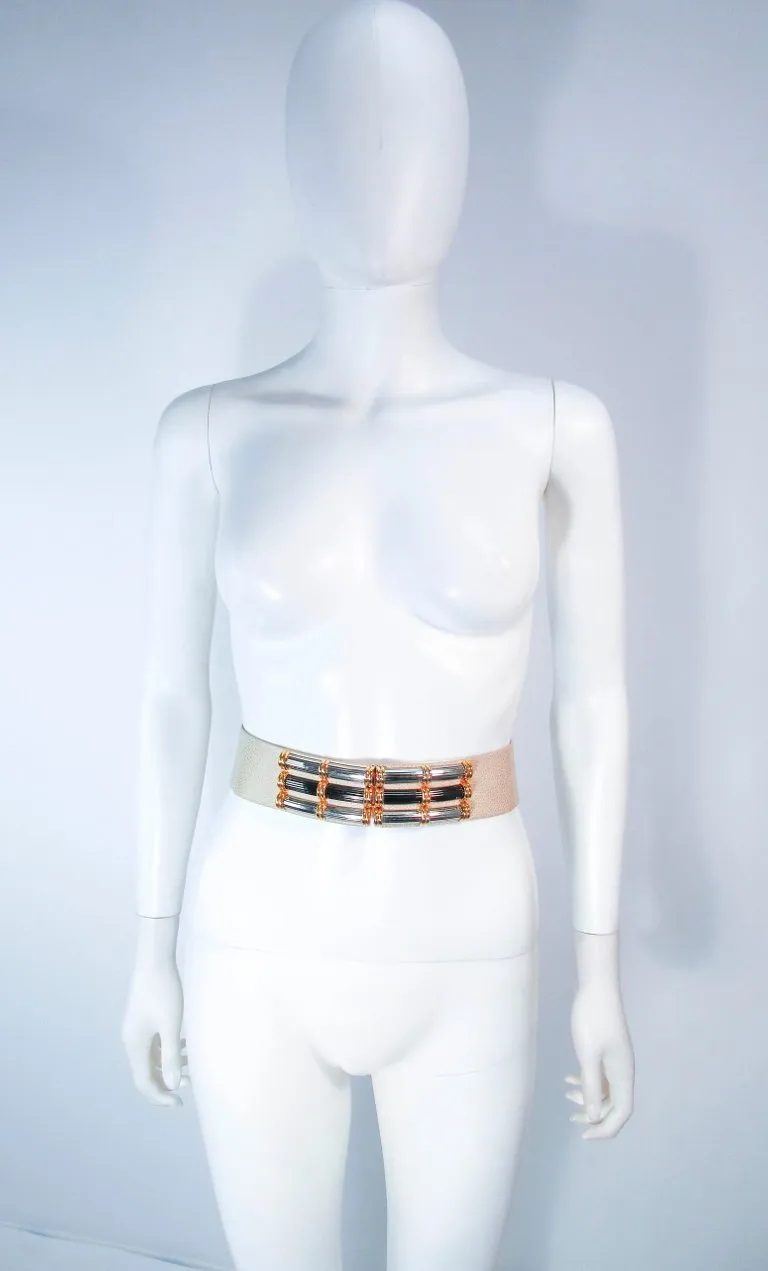 JUDITH LEIBER Nude Lizard Belt Metal Buckle Accent