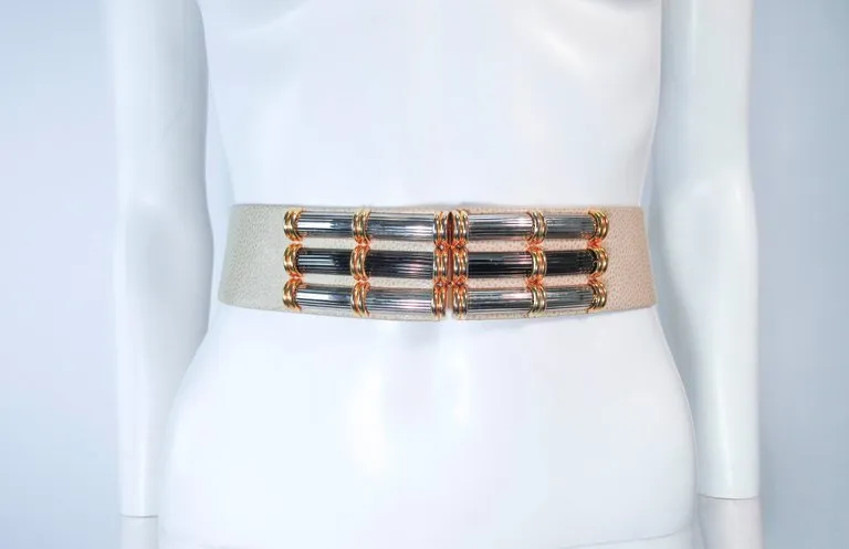 JUDITH LEIBER Nude Lizard Belt Metal Buckle Accent