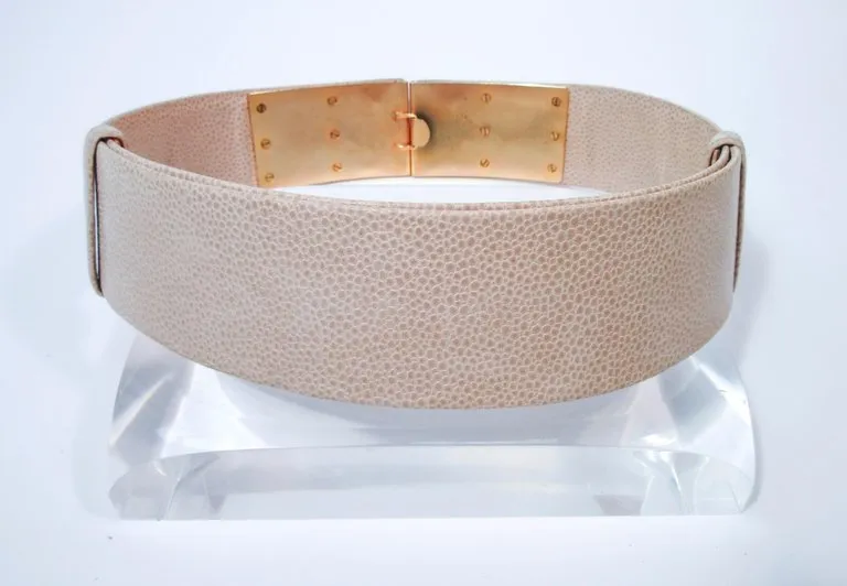 JUDITH LEIBER Nude Lizard Belt Metal Buckle Accent