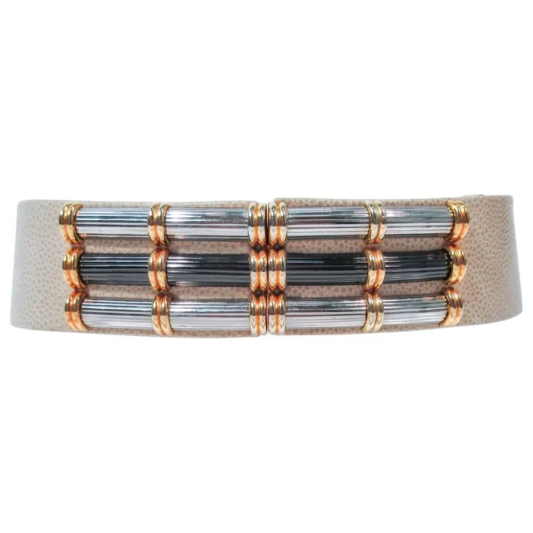 JUDITH LEIBER Nude Lizard Belt Metal Buckle Accent