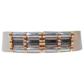 JUDITH LEIBER Nude Lizard Belt Metal Buckle Accent