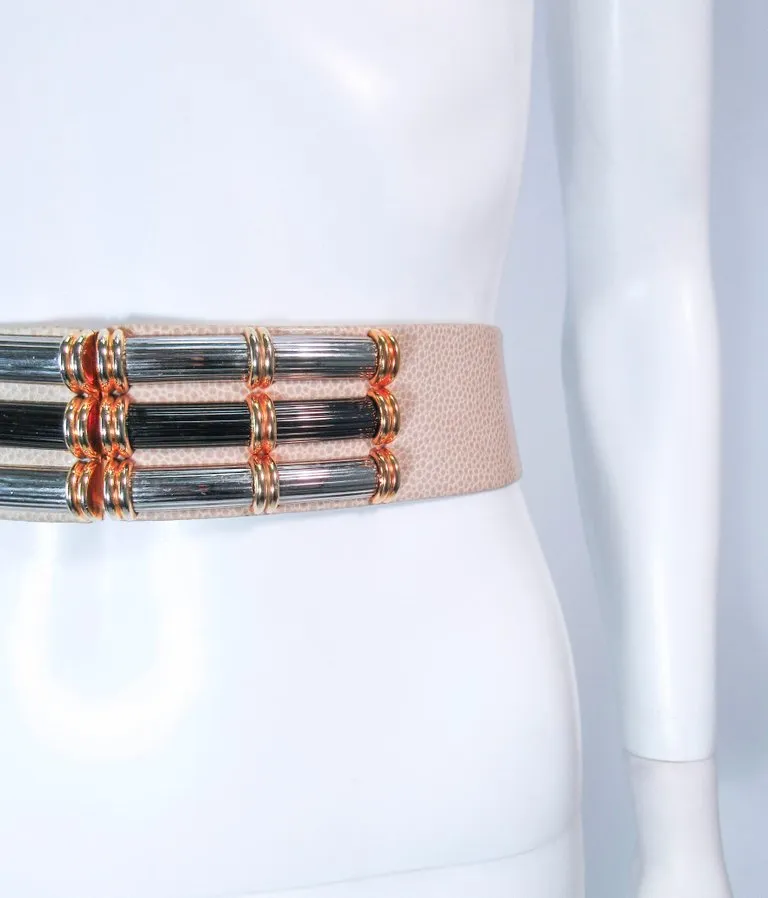 JUDITH LEIBER Nude Lizard Belt Metal Buckle Accent