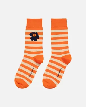 kasvaa tasaraita unikko one socks - orange cream