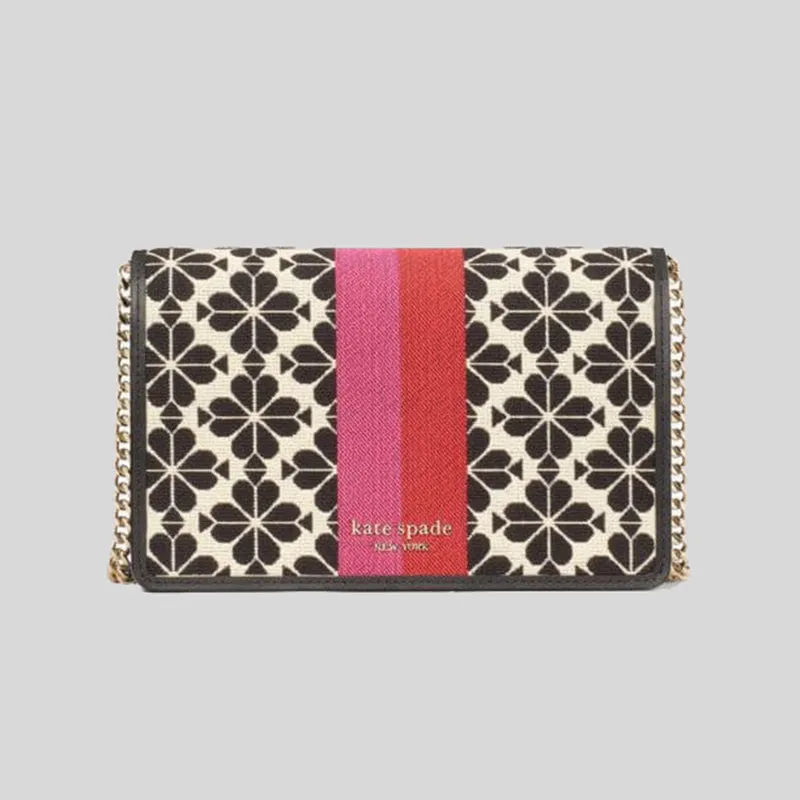 Kate Spade  Spade Flower Jacquard Stripe Chain Wallet Cream Multi PWR00447