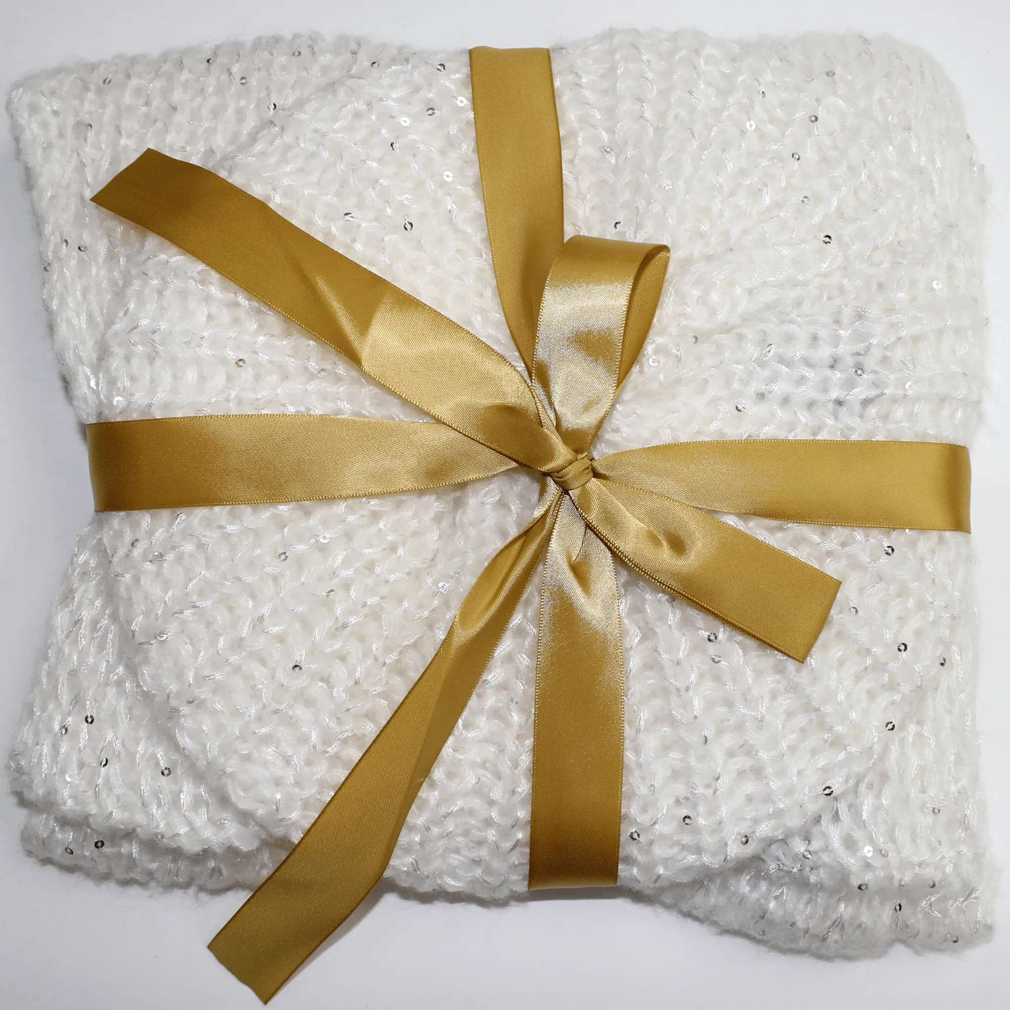 Knit Scarf & Beret Set With Sequins-Ivory