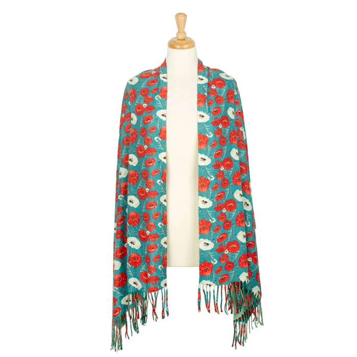 Large Botanical Poppy Soft Touch Scarf