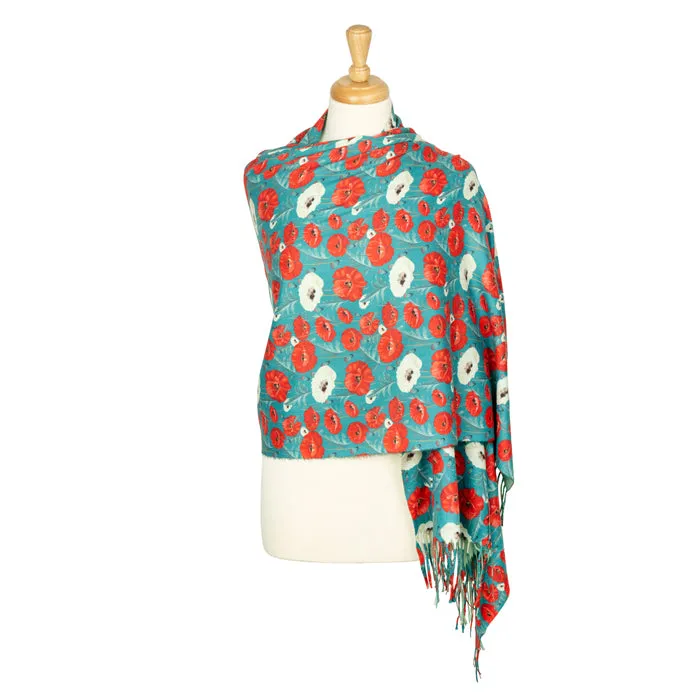 Large Botanical Poppy Soft Touch Scarf