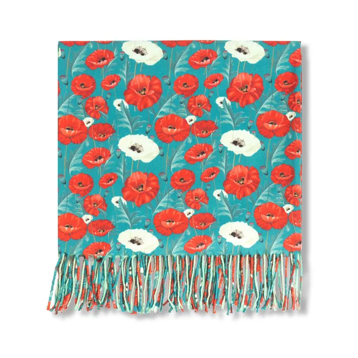 Large Botanical Poppy Soft Touch Scarf