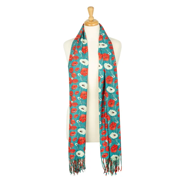 Large Botanical Poppy Soft Touch Scarf