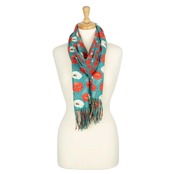 Large Botanical Poppy Soft Touch Scarf