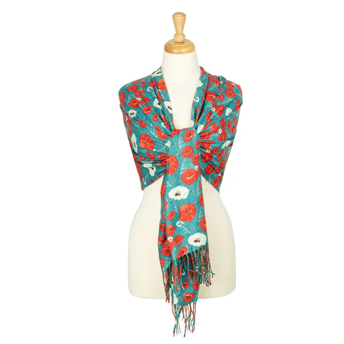 Large Botanical Poppy Soft Touch Scarf