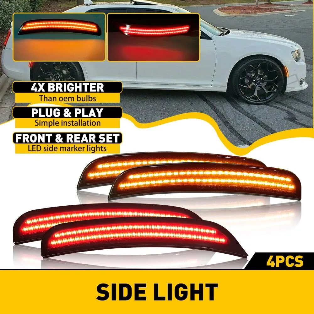 LED Side Marker Light for 2015-2021 Chrysler 300, Smoked Lens Amber/Red