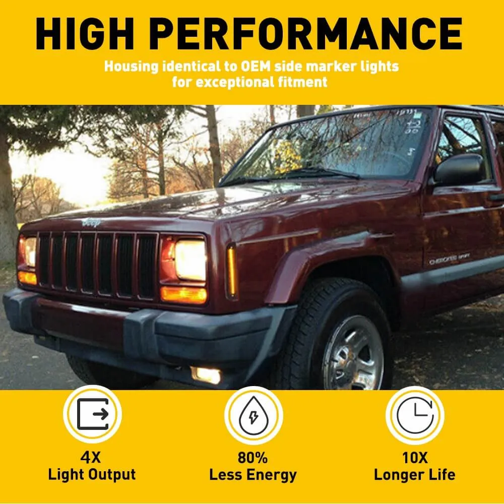 LED Side Marker Lights for 1997-2001 Jeep Cherokee Smoked Shell Amber Front Bumper