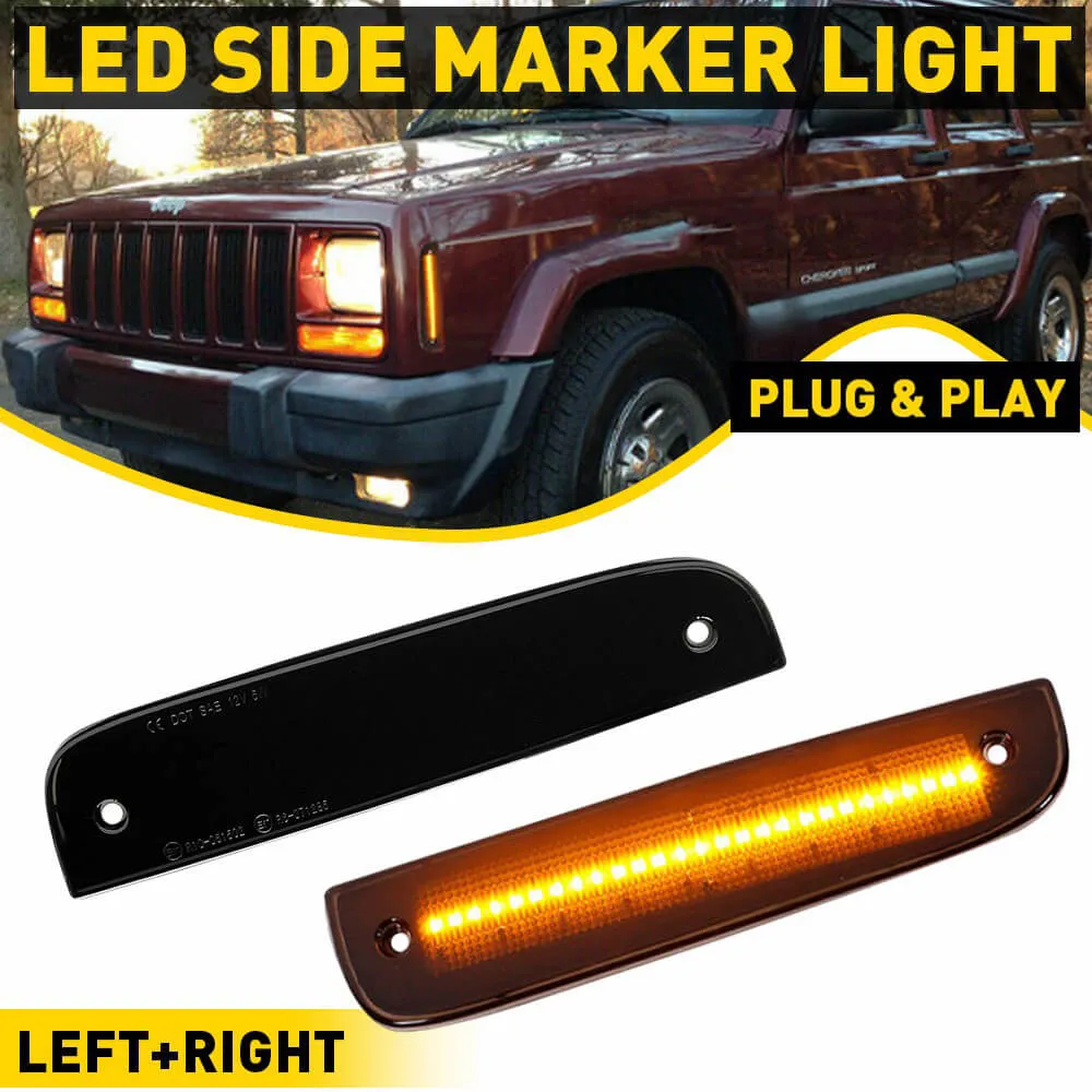 LED Side Marker Lights for 1997-2001 Jeep Cherokee Smoked Shell Amber Front Bumper