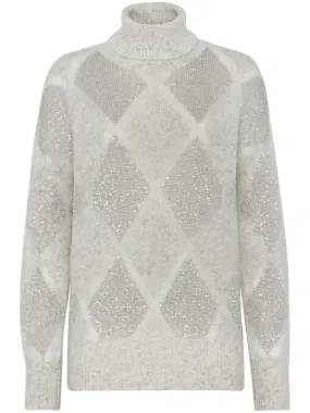 LIGHT GREY SEQUINED DIAMOND SWEATER