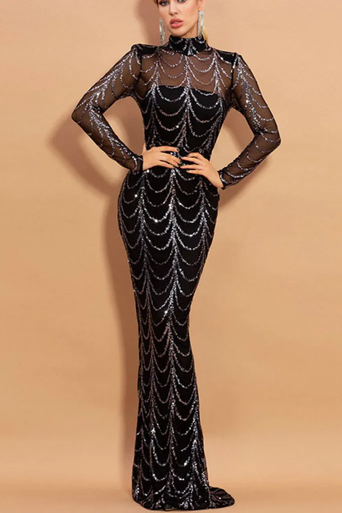 Long Sleeve Sequin Maxi Dress