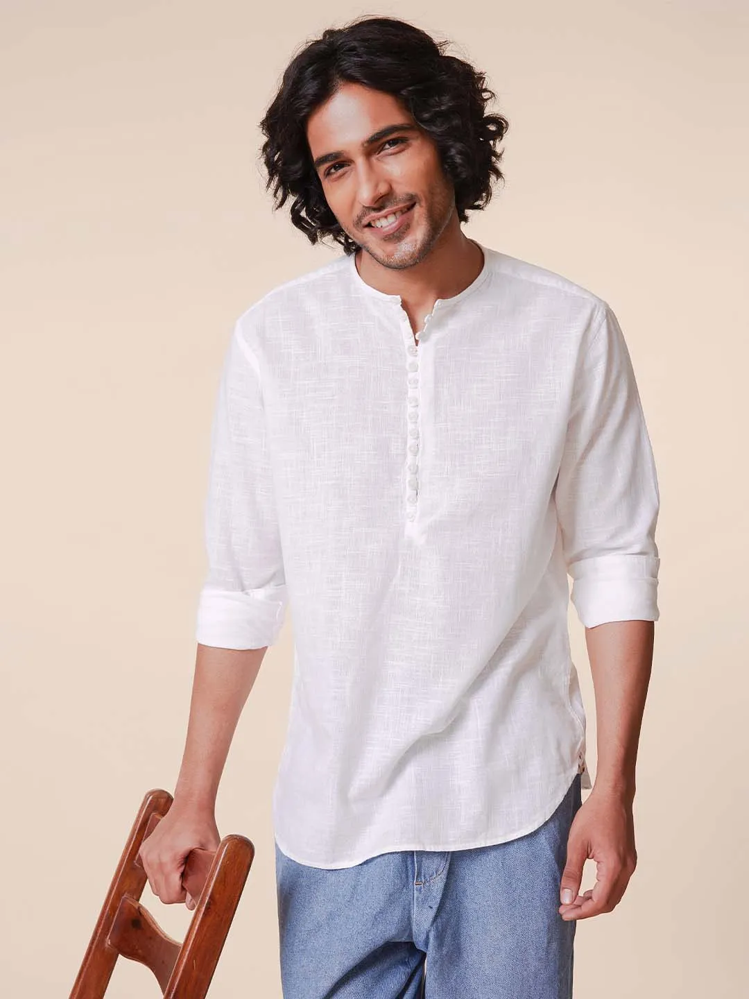 Loop Detail Pure Cotton White Kurta - Arc