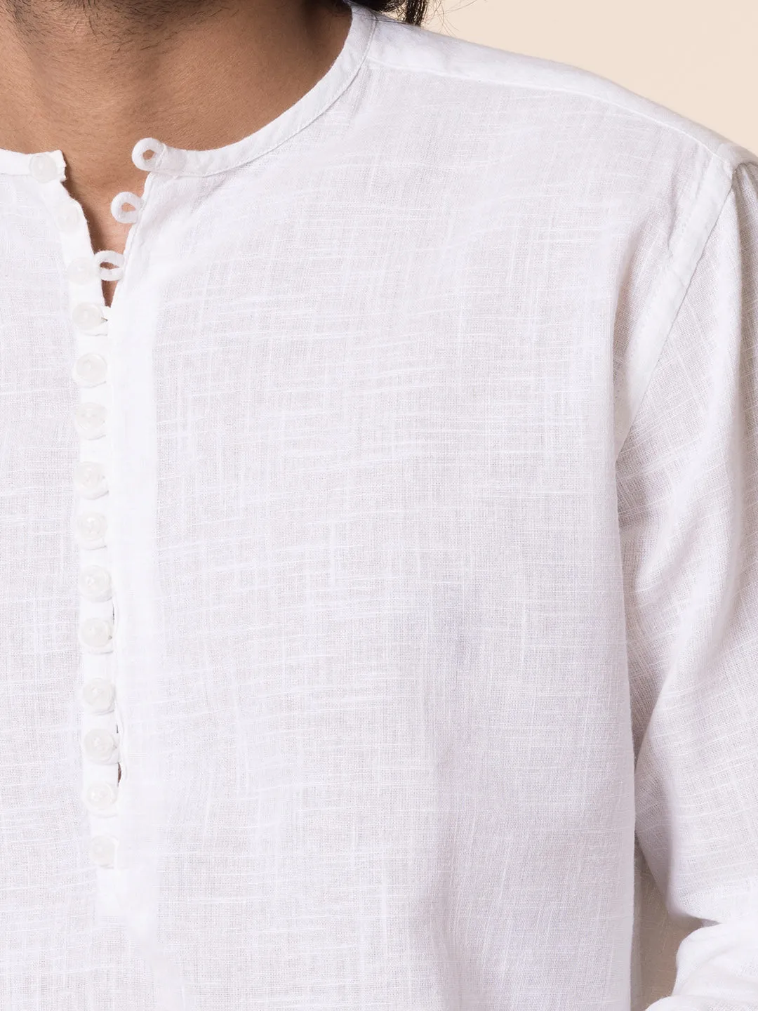 Loop Detail Pure Cotton White Kurta - Arc