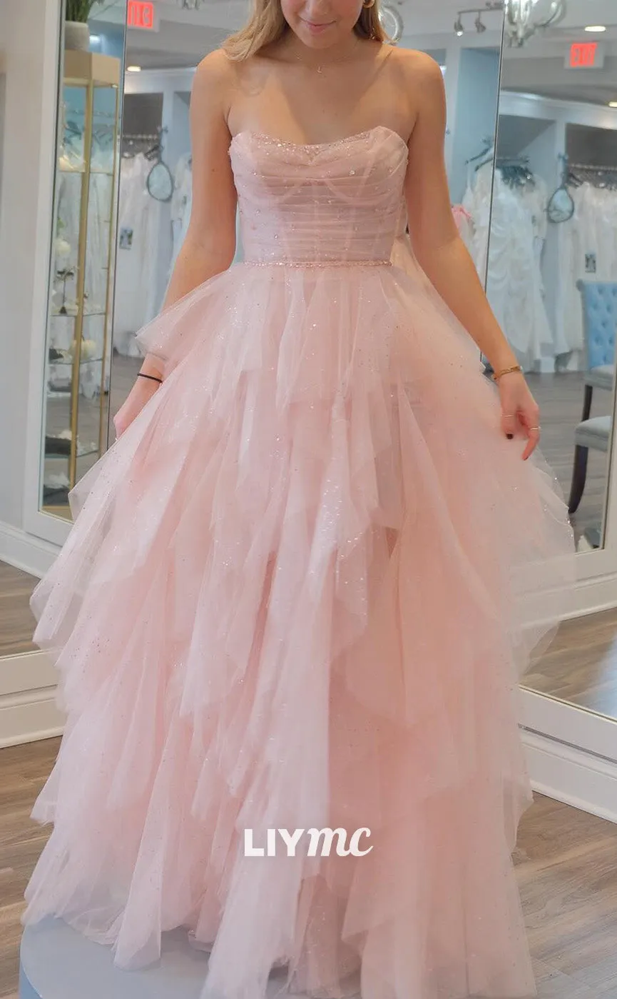 LP2139 - Sweetheart Sleeveless Tulle Tiered Ball Gown Cute Prom Dress