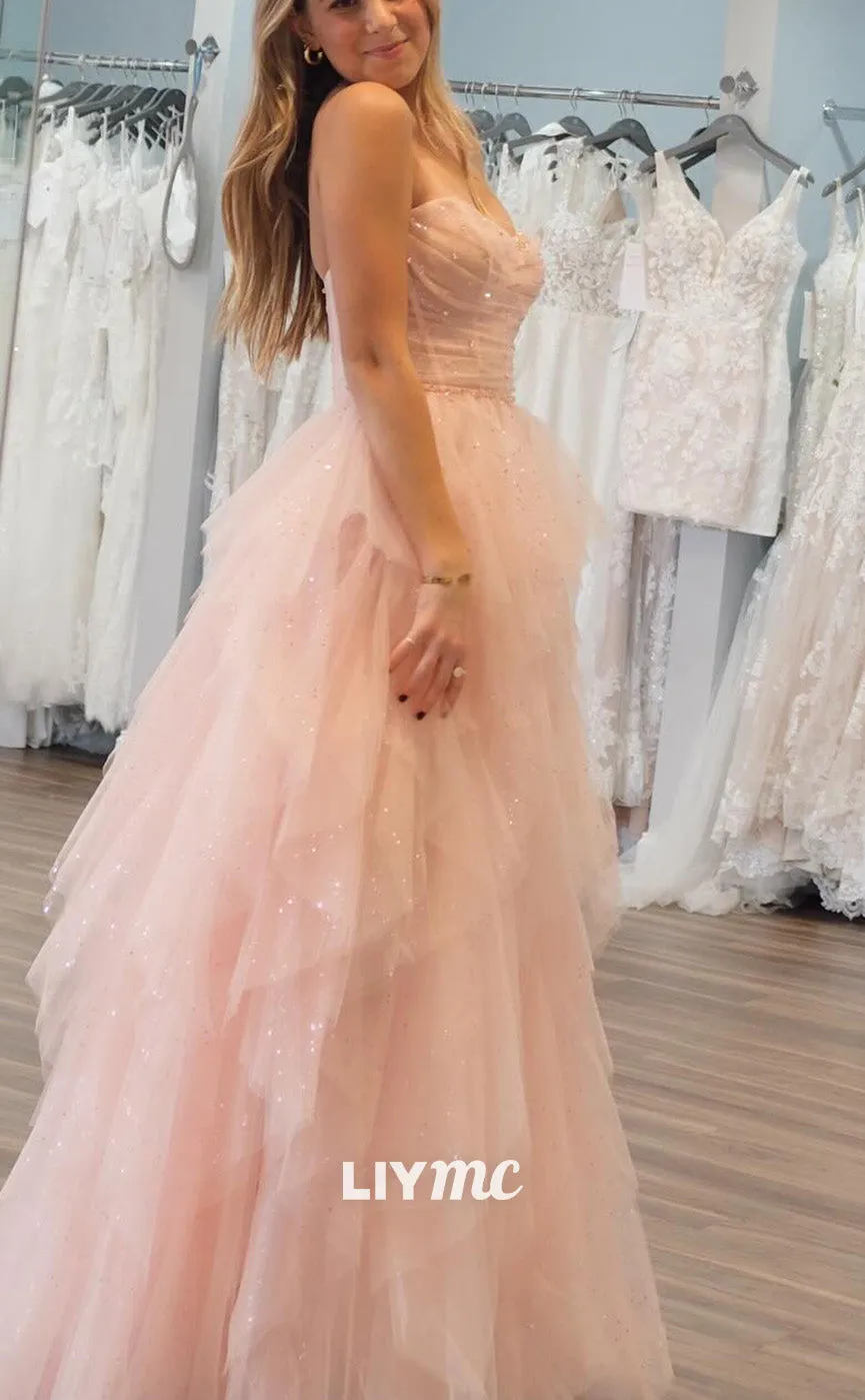 LP2139 - Sweetheart Sleeveless Tulle Tiered Ball Gown Cute Prom Dress