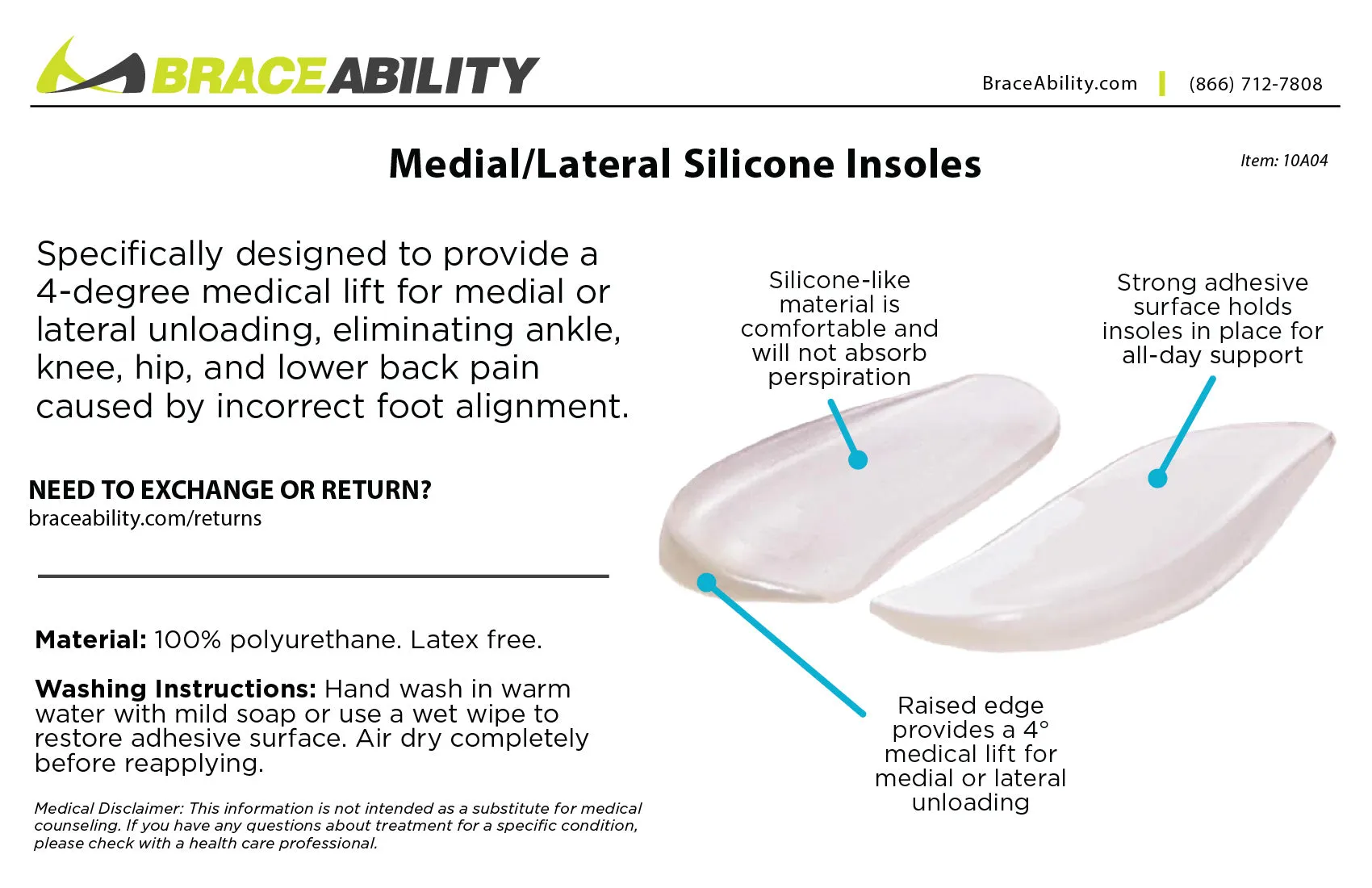 Medial & Lateral Heel Wedge Inserts for Overpronation or Supination Correction (Pair)