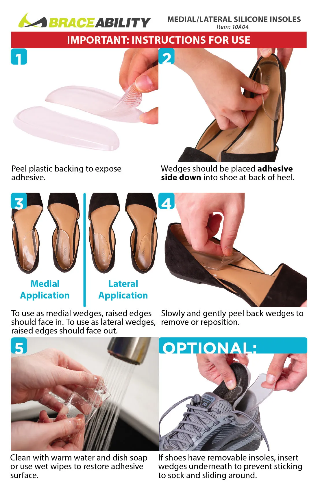 Medial & Lateral Heel Wedge Inserts for Overpronation or Supination Correction (Pair)