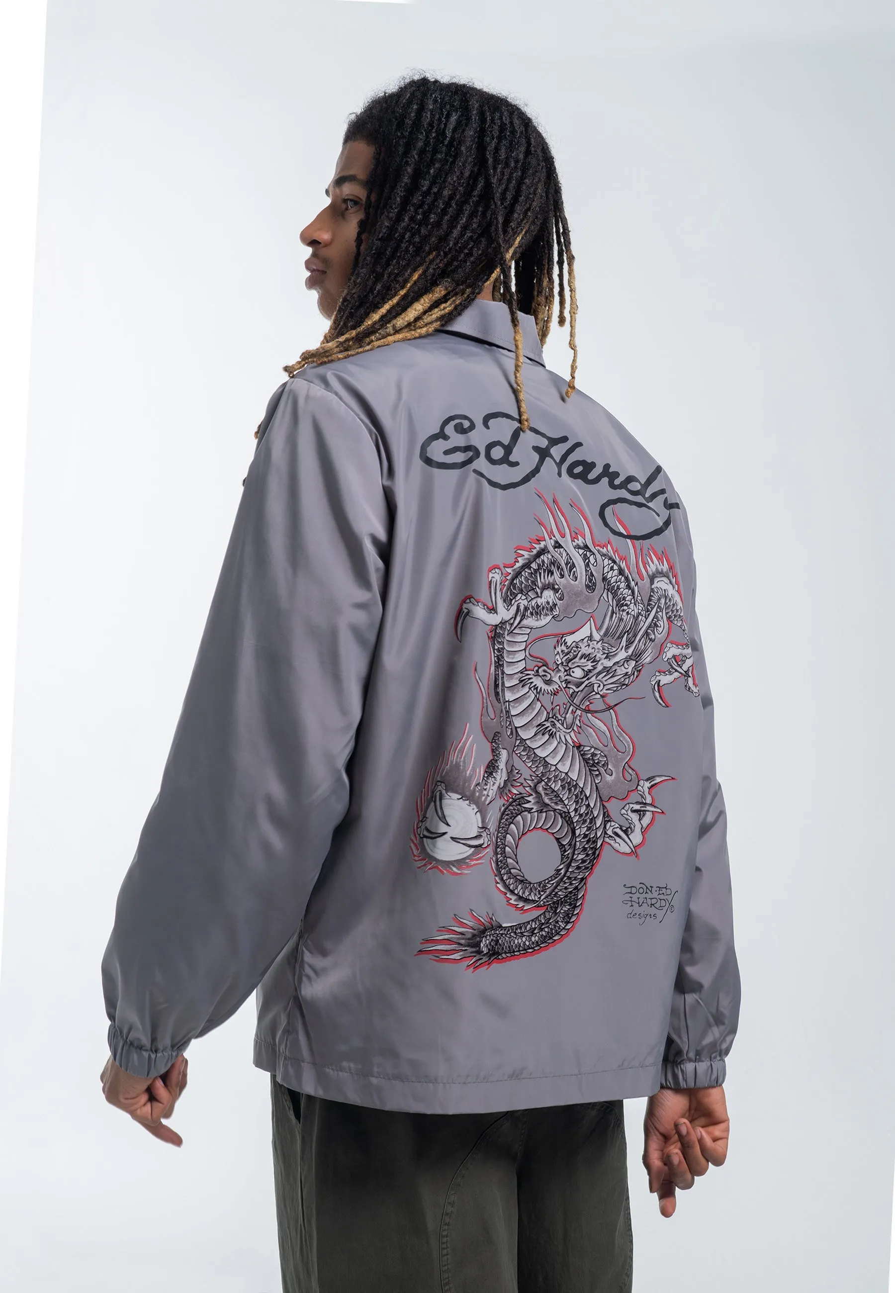 Mens Fireball Dragon Coach Jacket - Grey