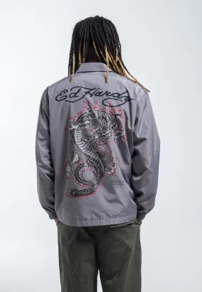 Mens Fireball Dragon Coach Jacket - Grey