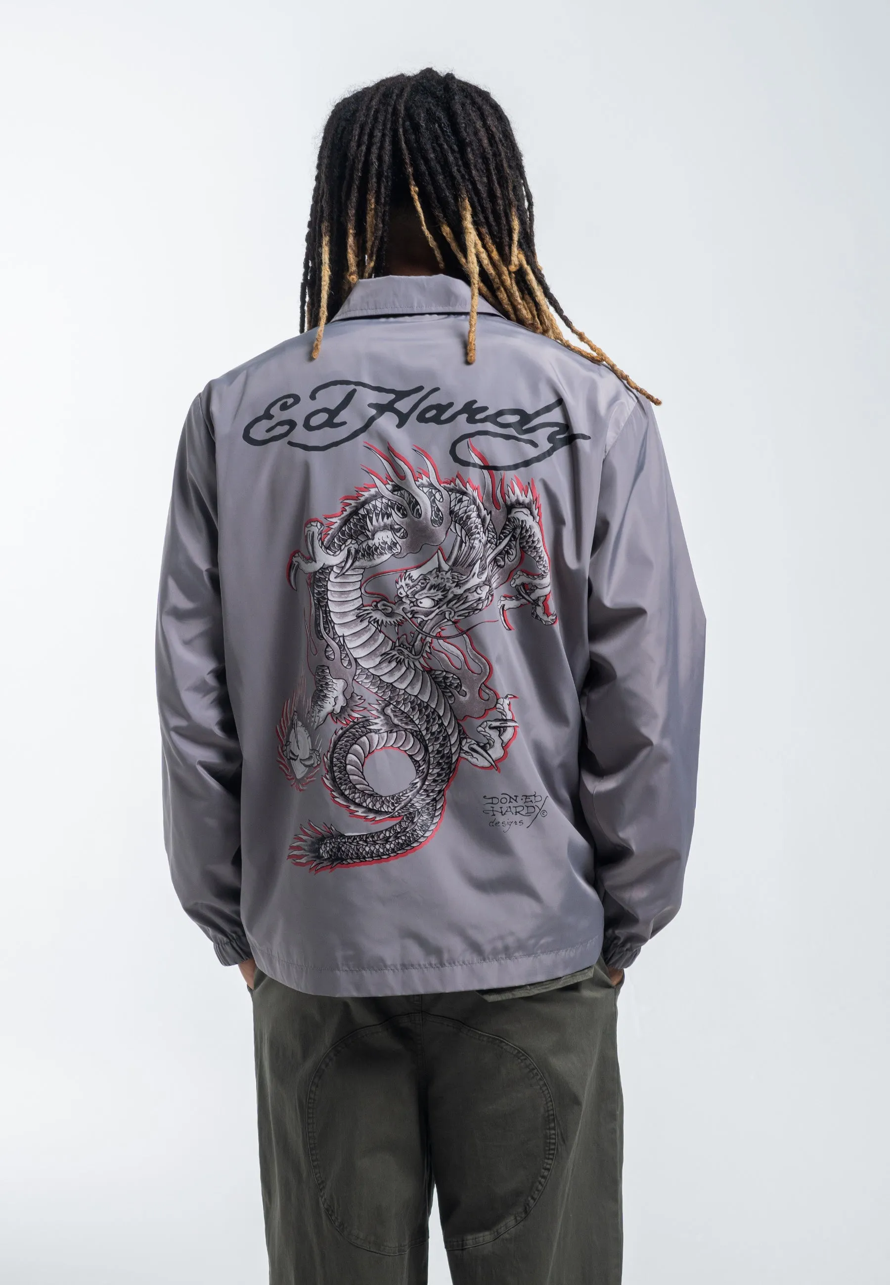 Mens Fireball Dragon Coach Jacket - Grey