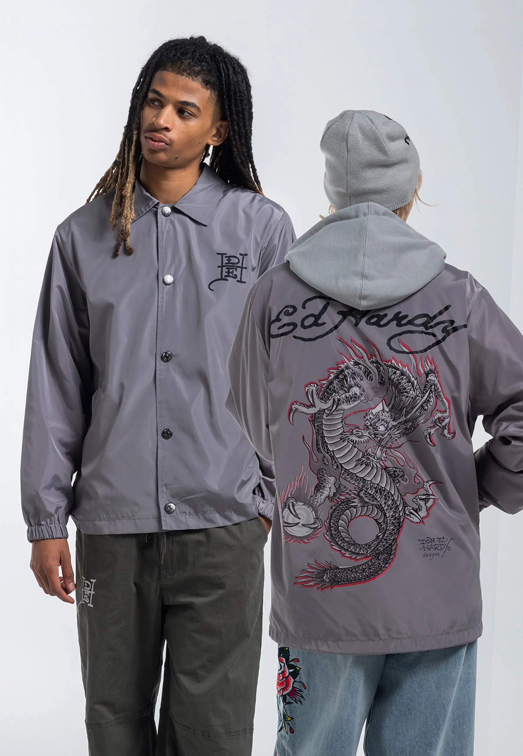 Mens Fireball Dragon Coach Jacket - Grey