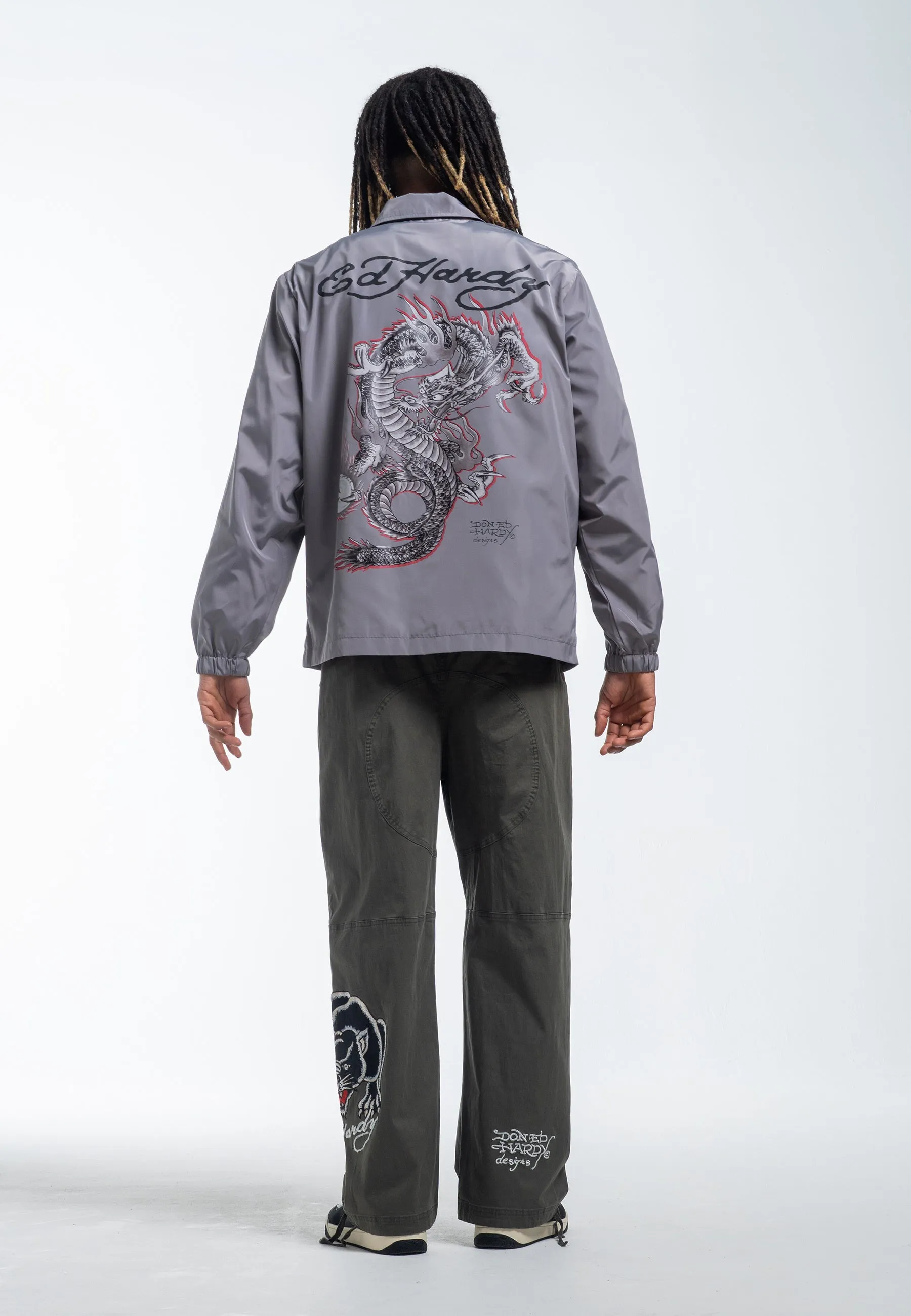 Mens Fireball Dragon Coach Jacket - Grey