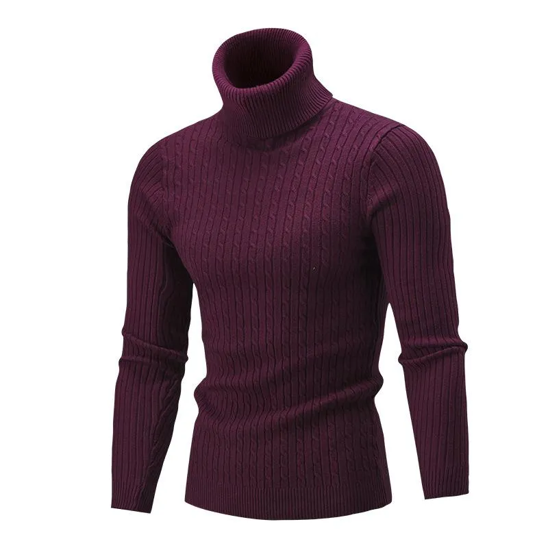 Men's Slim Turtleneck Pinstriped Pullover Sweater