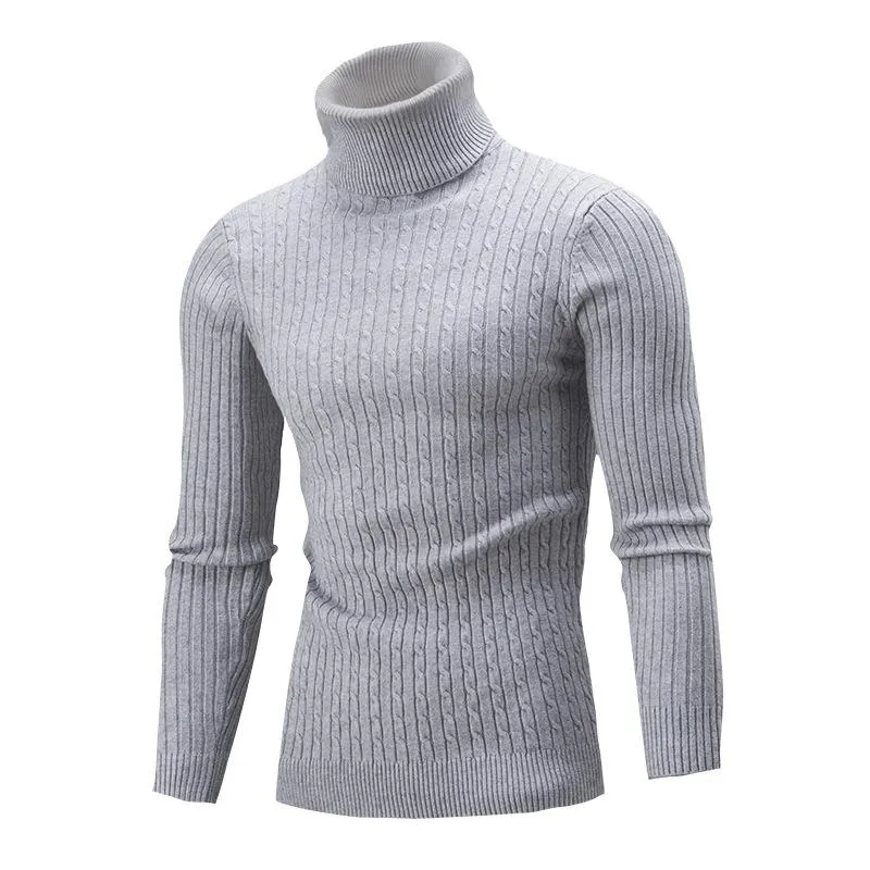 Men's Slim Turtleneck Pinstriped Pullover Sweater