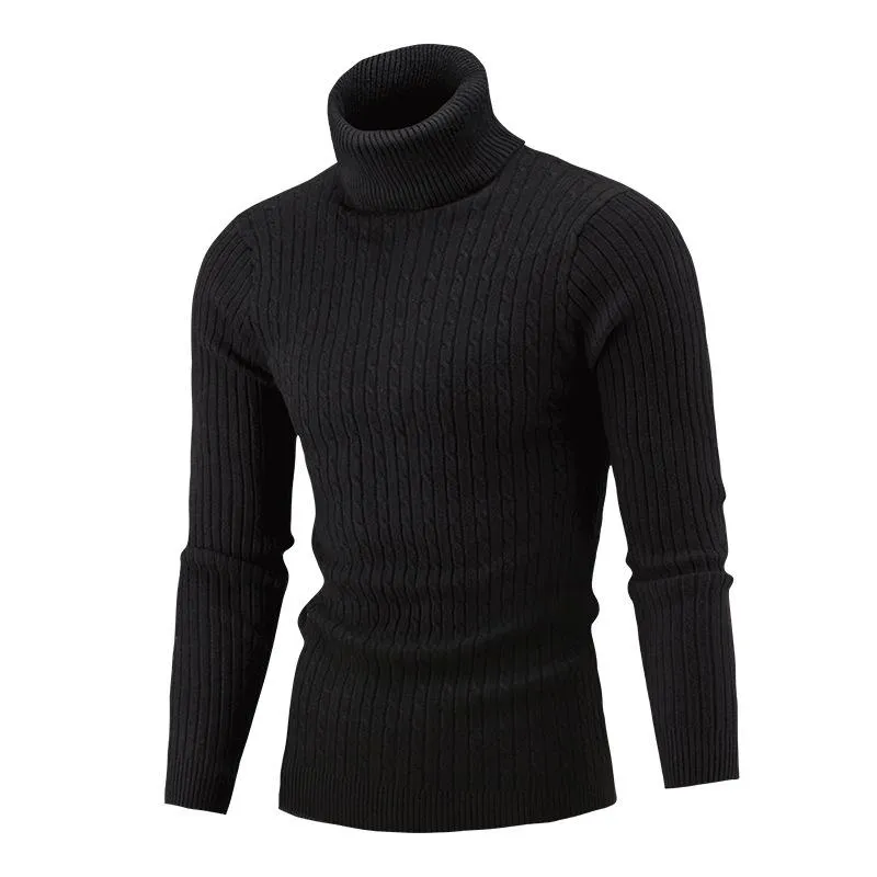 Men's Slim Turtleneck Pinstriped Pullover Sweater