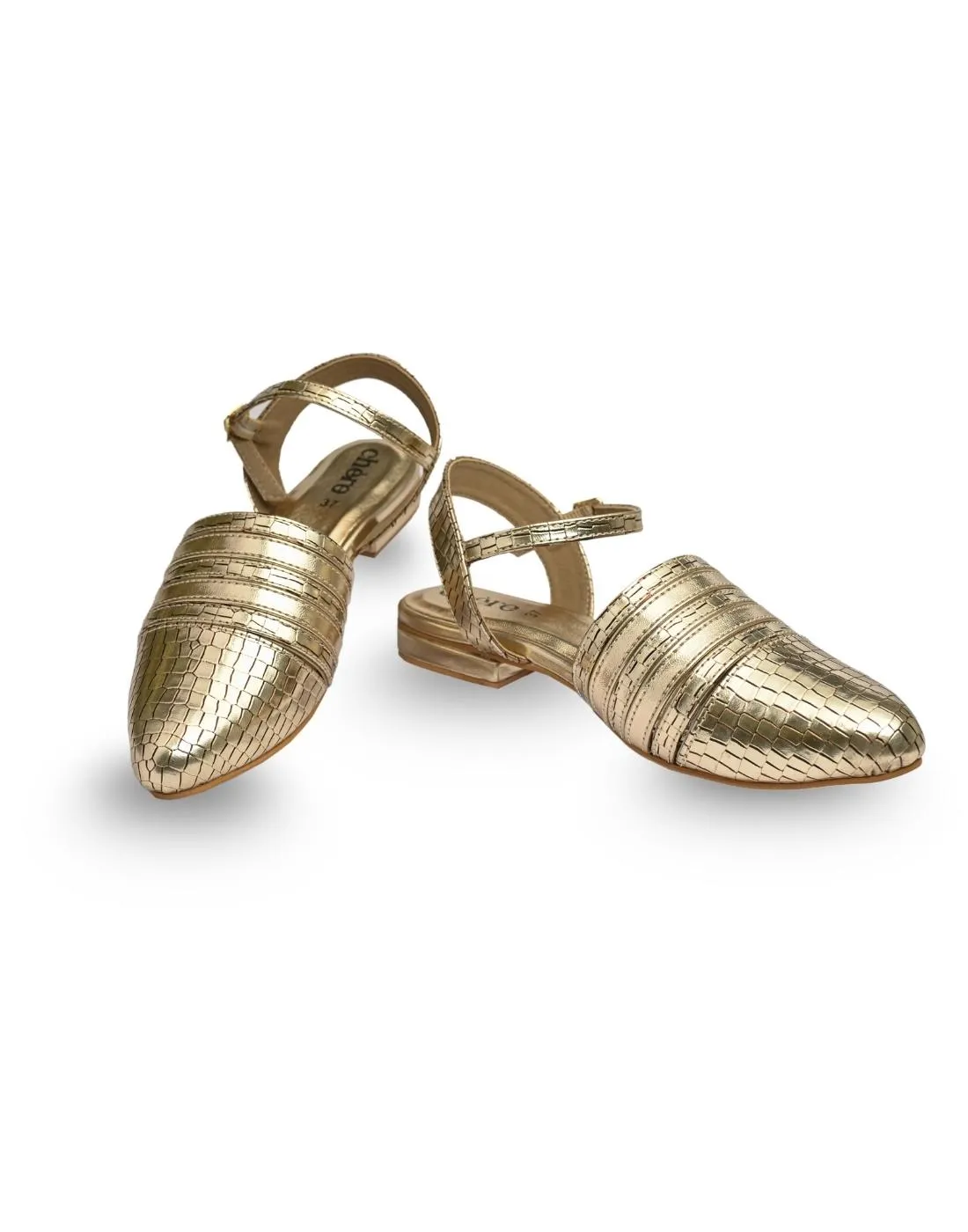 Metallic Gold Ankle Strap Ballerinas for Women