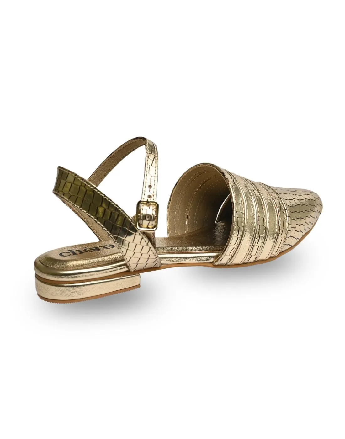 Metallic Gold Ankle Strap Ballerinas for Women