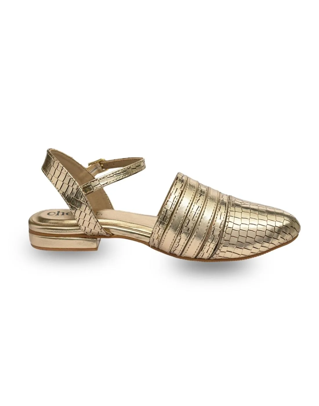 Metallic Gold Ankle Strap Ballerinas for Women