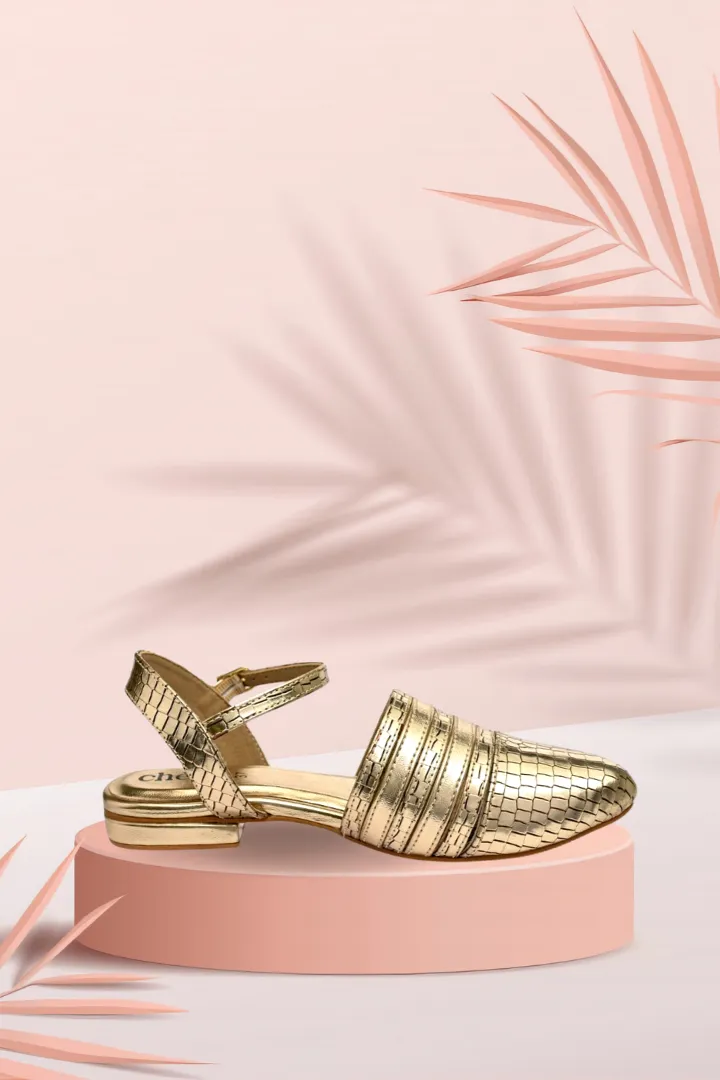 Metallic Gold Ankle Strap Ballerinas for Women