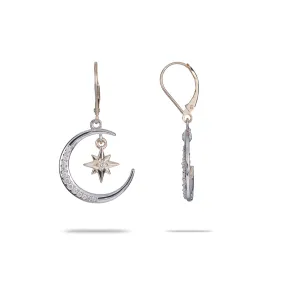 Moon & Star Mermaid Earrings in Two Tone Gold with Diamonds