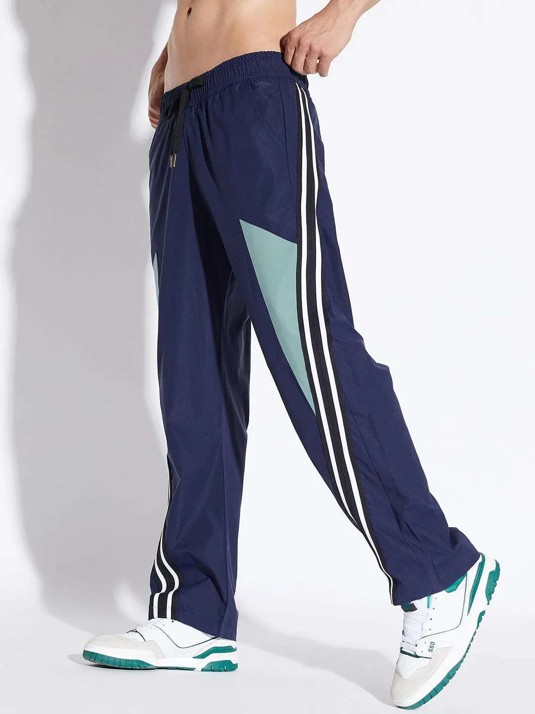 Navy Parachute Taped Trackpants