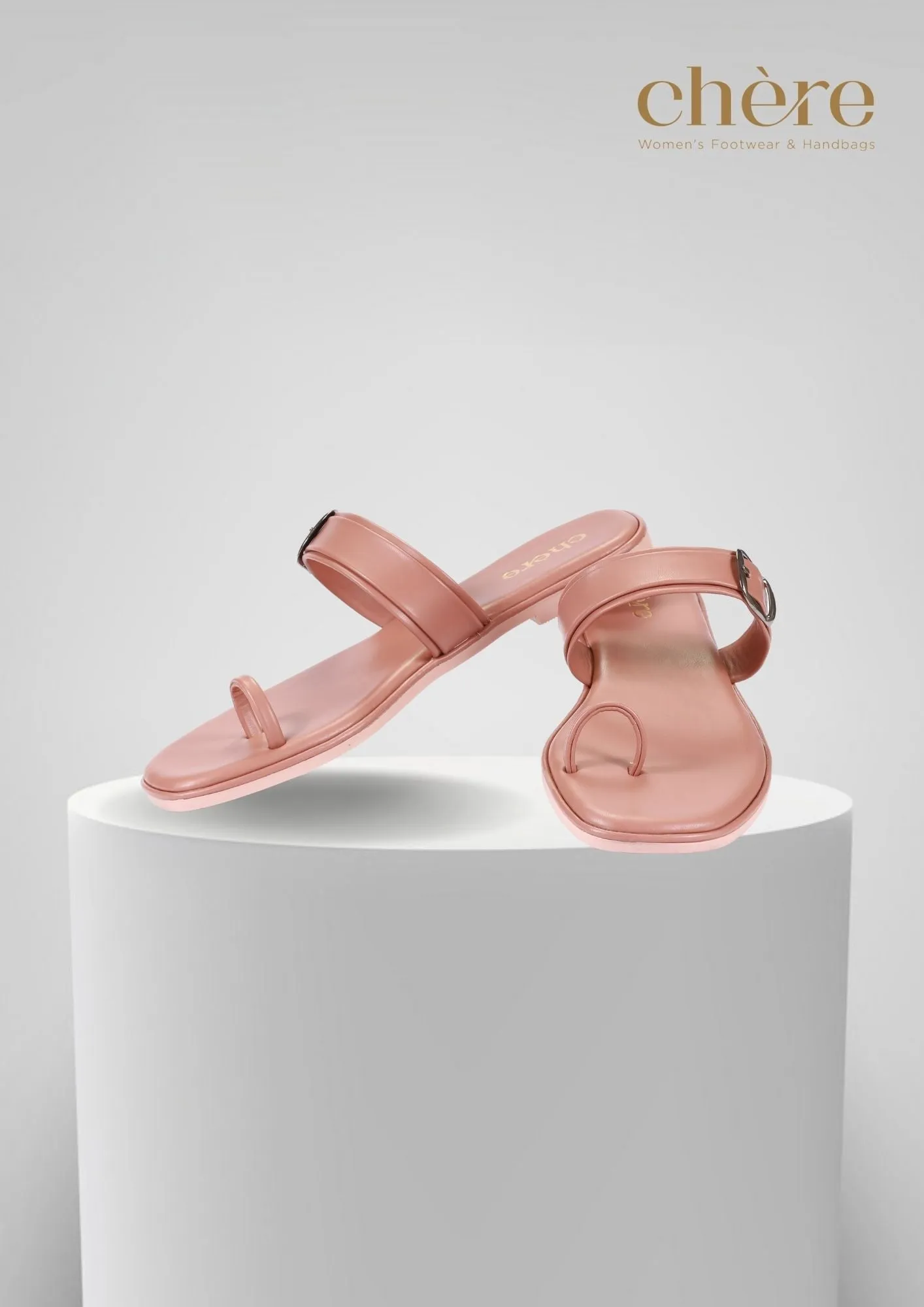 Pastel Peach Unique Buckle Strap Flats for Women