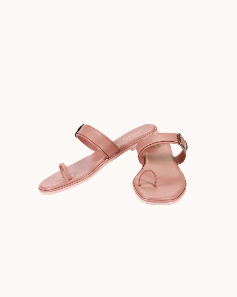 Pastel Peach Unique Buckle Strap Flats for Women