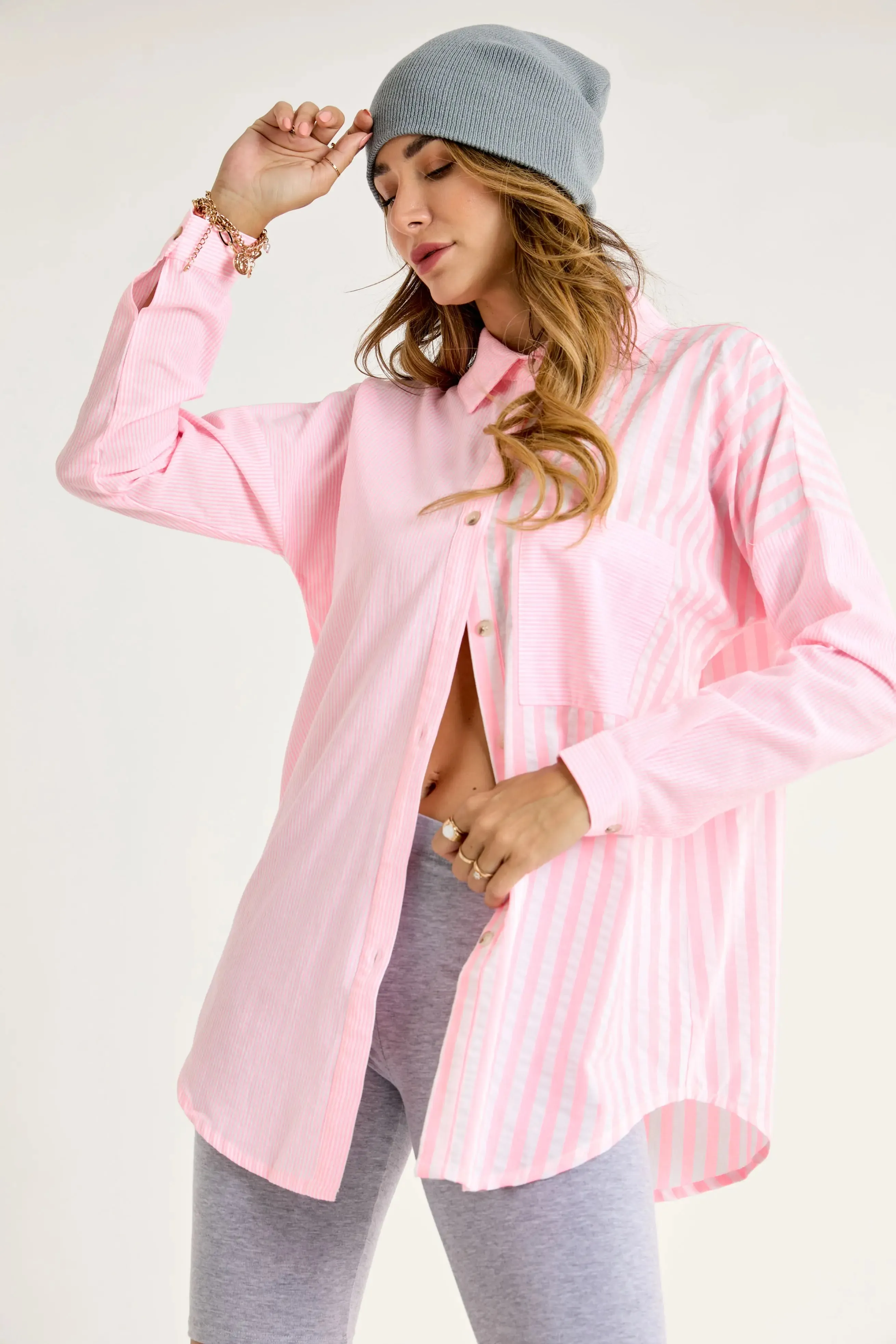 PINK STRIPED BUTTON UP SHIRT