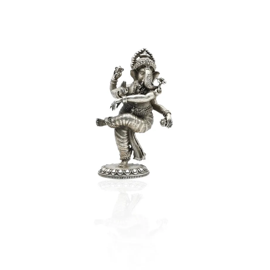 Premium Hand-carved Dancing Oxidized Silver Ganpati for Home & Car Decor